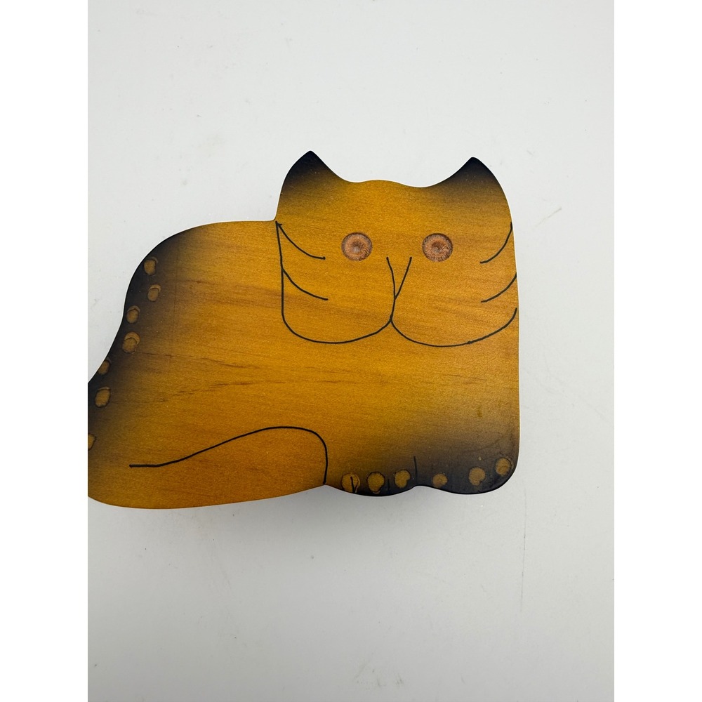 Vintage Handcrafted Wooden Cat Trinket Box Costa Rica Swivel Lid Folk Art